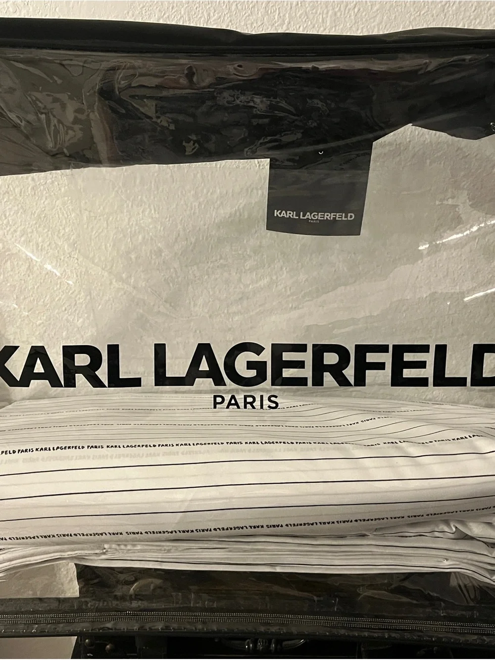 Karl Lagerfeld White with Black Micro Stripes Cal-King Sheet Set